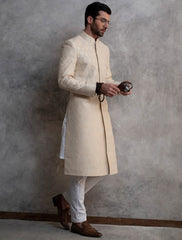 Designer White Plain Sherwani for Wedding Wear