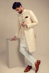 Designer White Sherwani Coat for Groom Wedding
