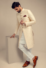 Designer White Sherwani Coat for Groom Wedding