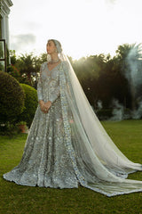 Ice Blue Pakistani Bridal Dress in Gown Lehenga Style