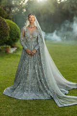 Ice Blue Pakistani Bridal Dress in Gown Lehenga Style