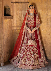 ABE Red Pakistani Bridal Dress in Pishwas Lehenga Style