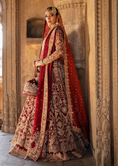 ABE Red Pakistani Bridal Dress in Pishwas Lehenga Style