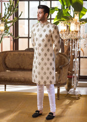 Ivory Khaddi Raw Silk Sherwani