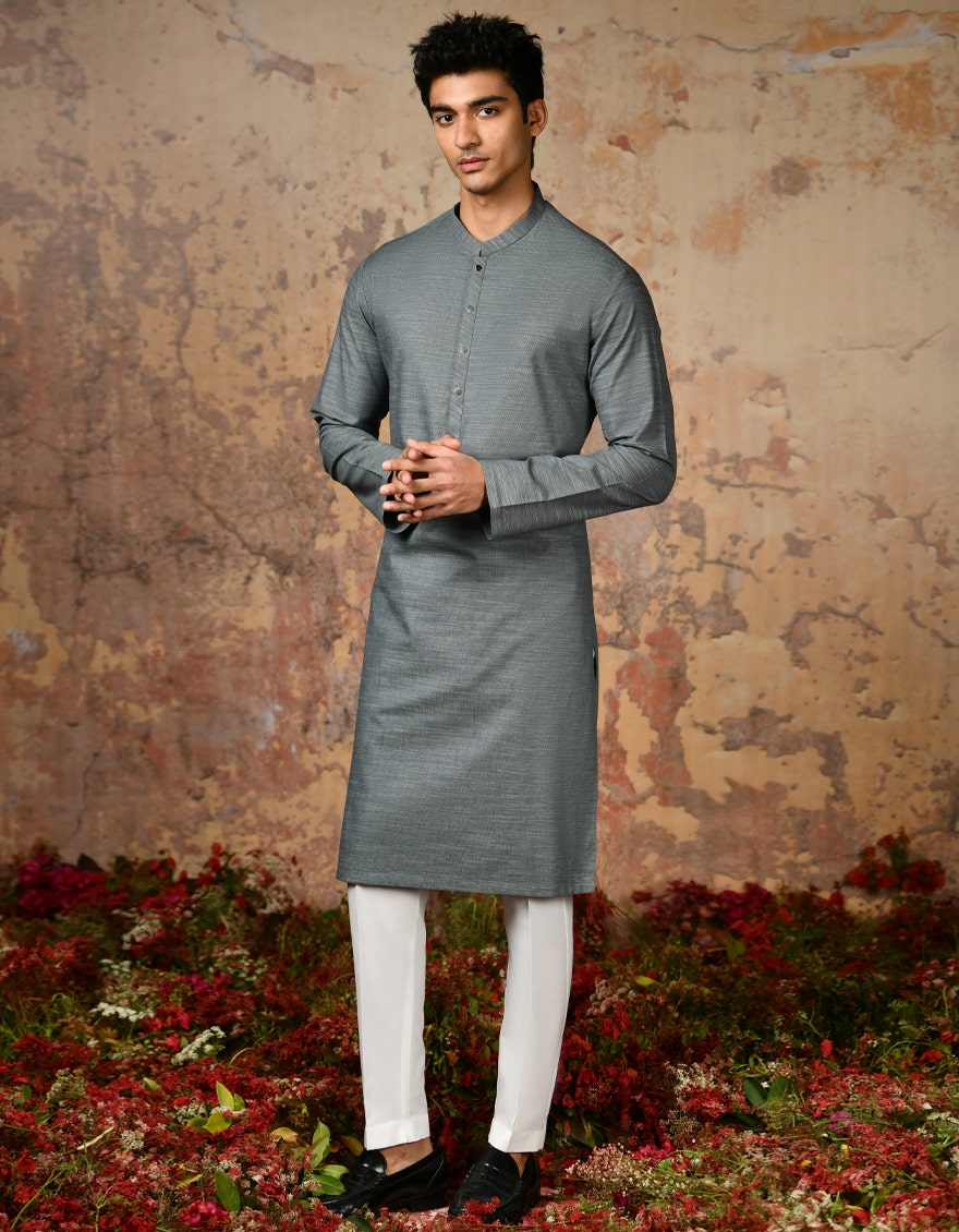 GREYISH GREEN COTTON KURTA