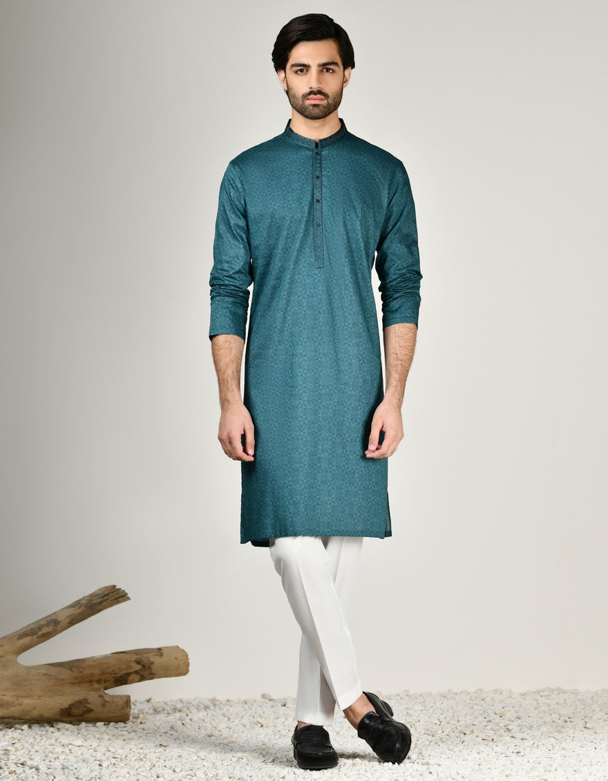 GREEN COTTON KURTA