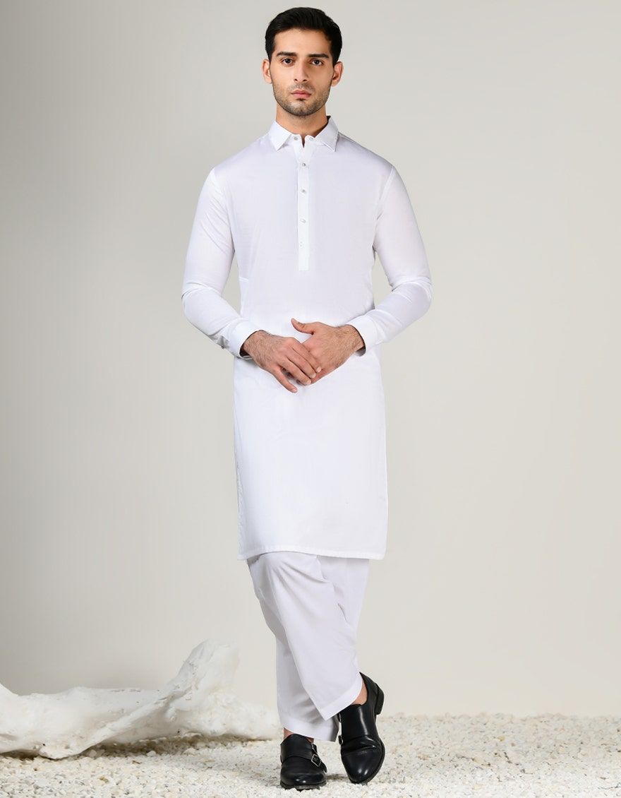 WHITE COTTON KAMEEZ SHALWAR