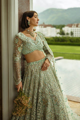 Aqua Green Net Lehenga Choli Pakistani Bridal Dress