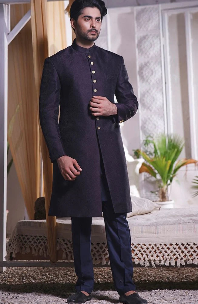 Pakistani Men Blue Sherwani With Dupatta Shawl