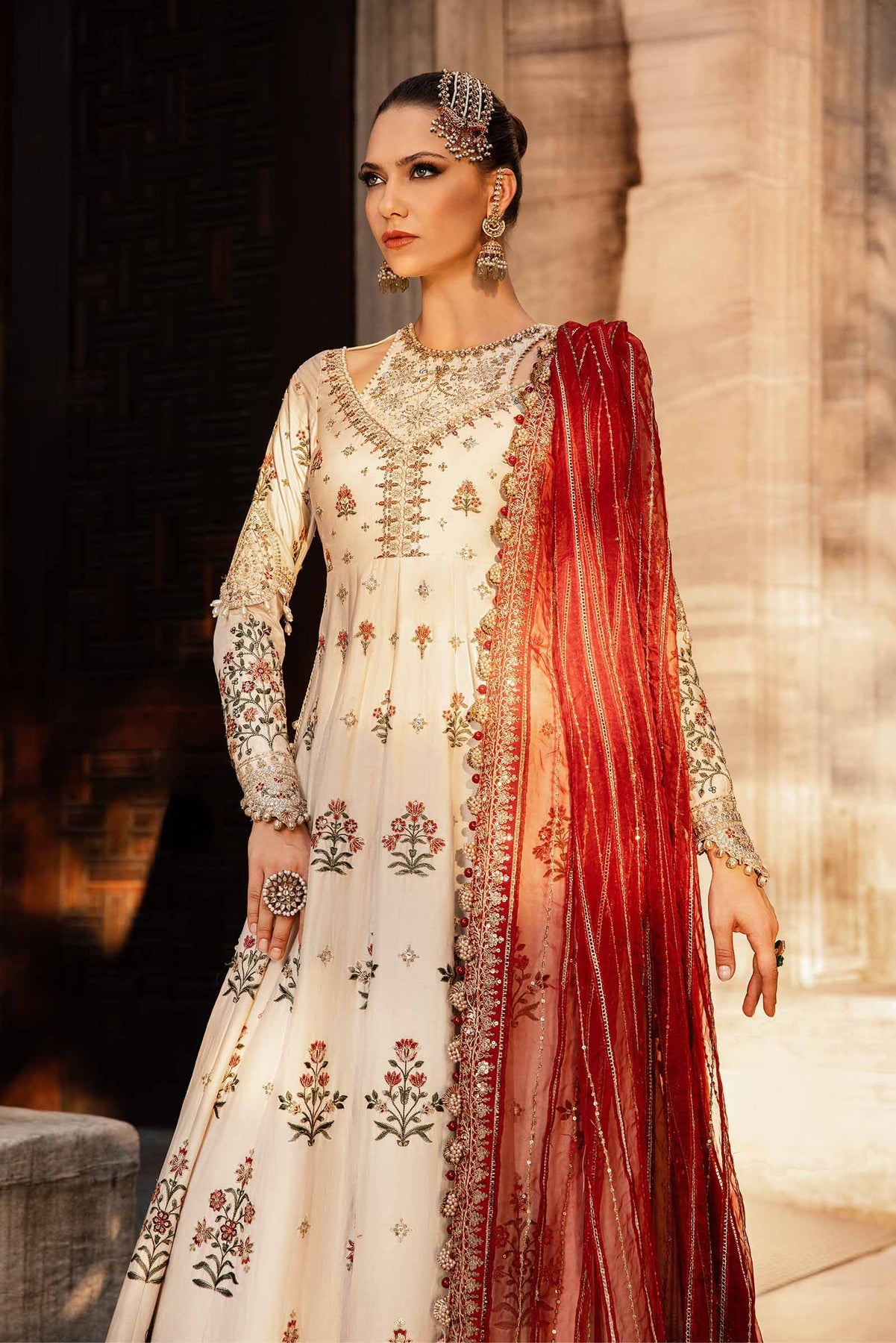 Embroidered Cotton Satin Suit