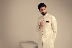 Designer White Sherwani Coat for Groom Wedding