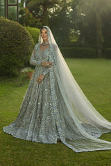 Ice Blue Pakistani Bridal Dress in Gown Lehenga Style