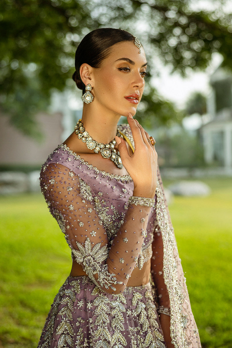 Pakistani Bridal Dress in Purple Lehenga Choli Style