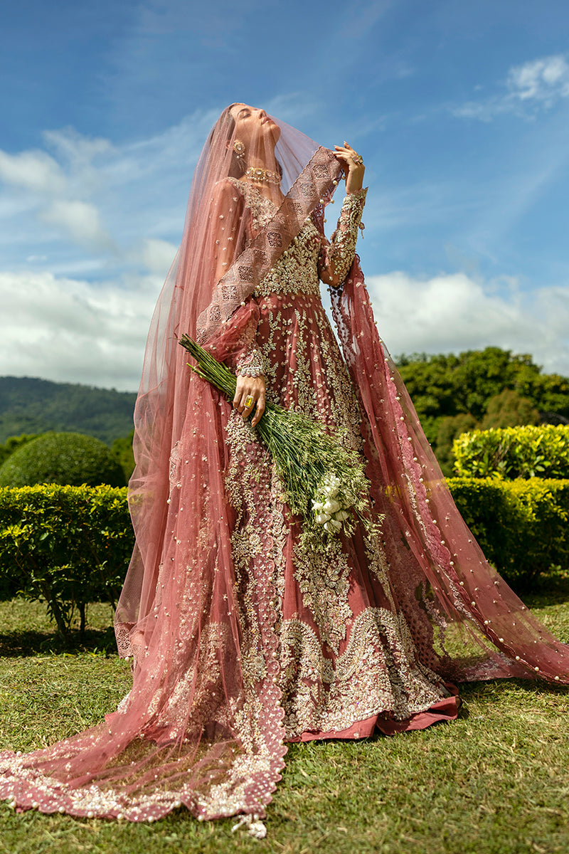 Pakistani Bridal Outfit in Tea Pink Lehenga Frock Style