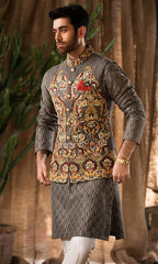 Grey Embroidered Waistcoat Sherwani for Wedding