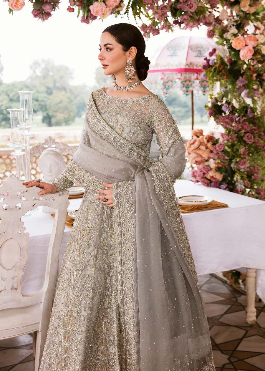 Grey Lehenga Choli and Dupatta Pakistani Bridal Dress