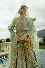 Aqua Green Net Lehenga Choli Pakistani Bridal Dress