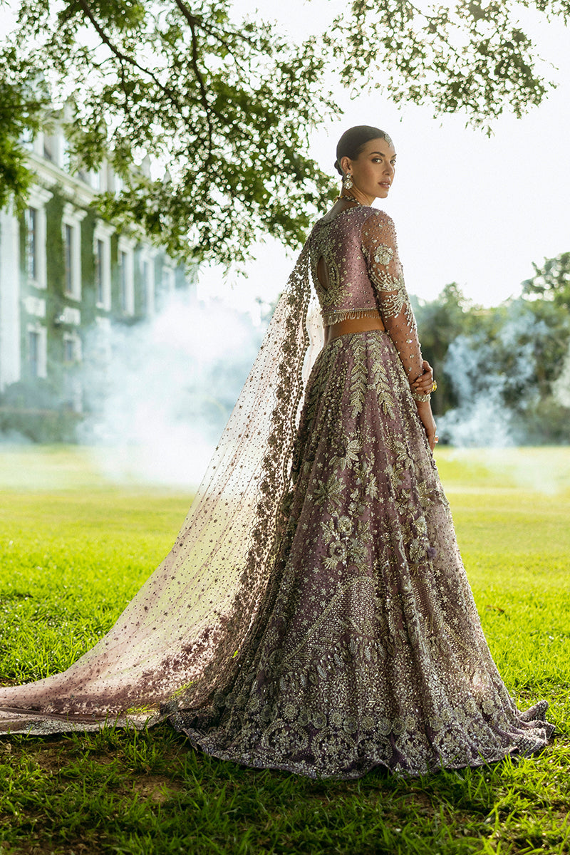 Pakistani Bridal Dress in Purple Lehenga Choli Style