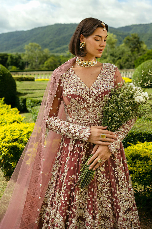 Pakistani Bridal Outfit in Tea Pink Lehenga Frock Style