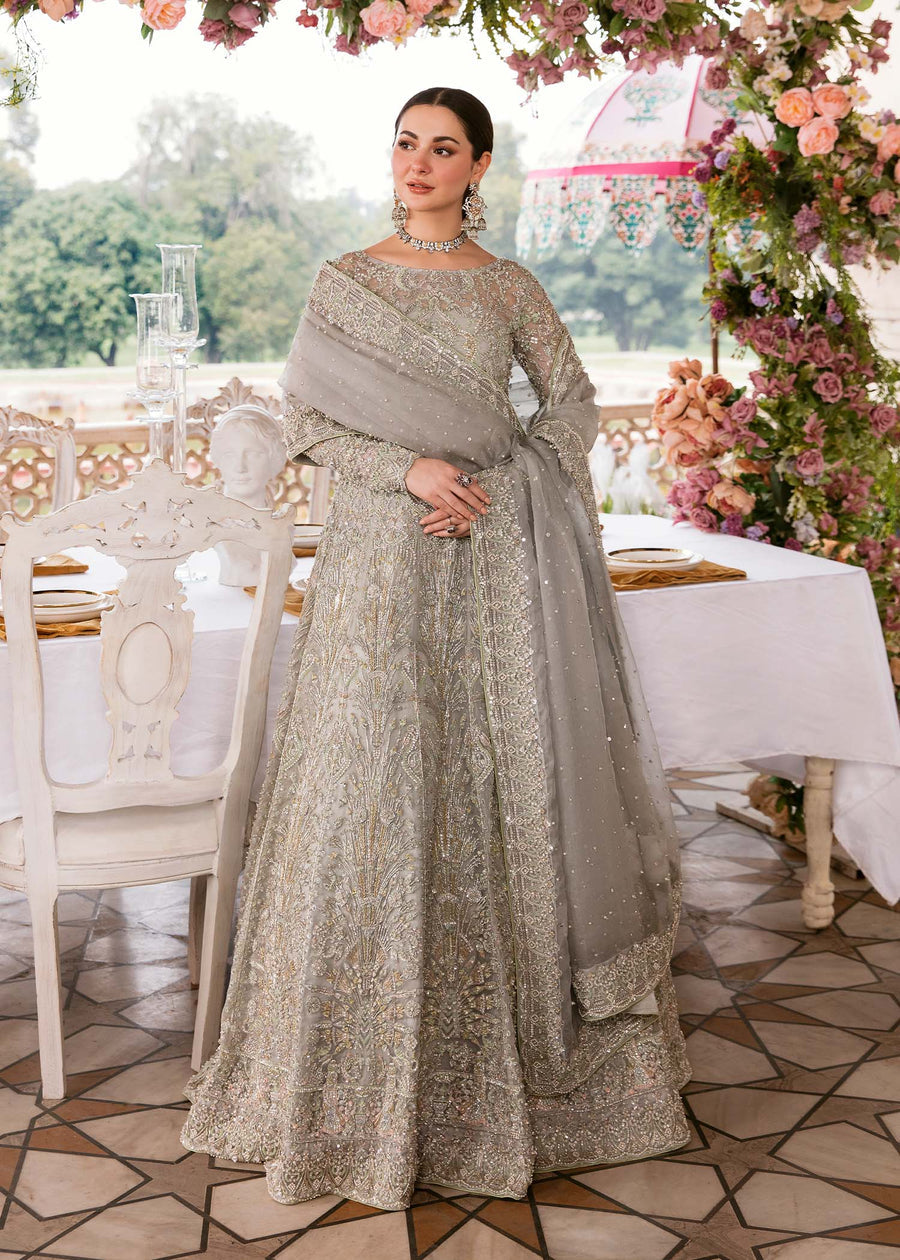 Grey Lehenga Choli and Dupatta Pakistani Bridal Dress