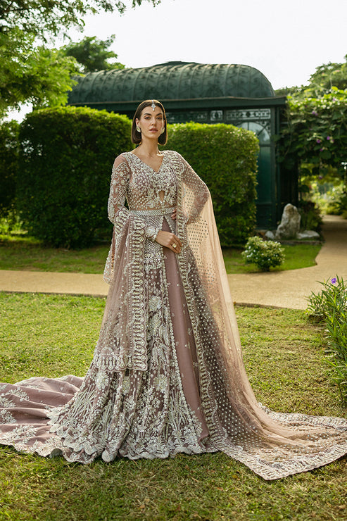 Lehenga Dupatta and Open Gown Pakistani Bridal Dress