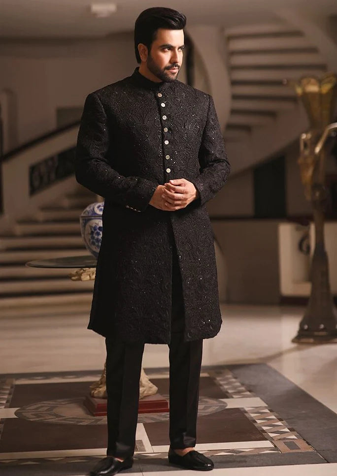 Pakistani Black Sherwani For Men Designer Dress