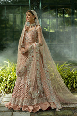 Pakistani Bridal Dress in Peach Lehenga Kameez Style