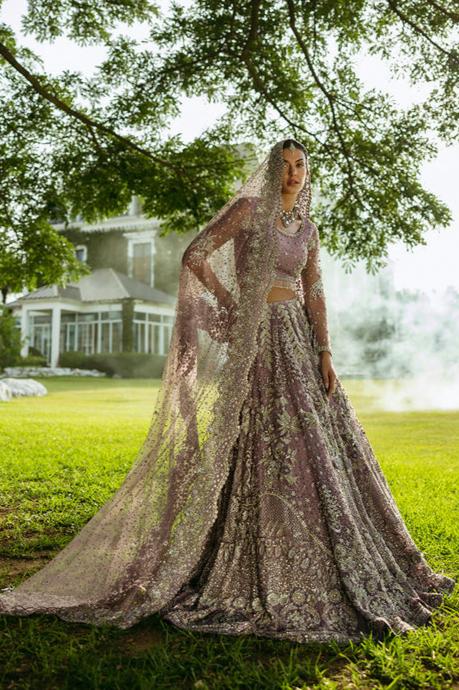 Pakistani Bridal Dress in Purple Lehenga Choli Style