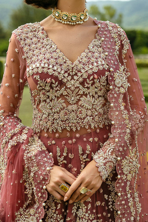 Pakistani Bridal Outfit in Tea Pink Lehenga Frock Style