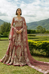 Pakistani Bridal Outfit in Tea Pink Lehenga Frock Style