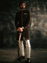 Pakistani Groom Black Sherwani for Wedding Wear