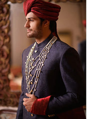 Pakistani Men Blue Sherwani With Dupatta Shawl