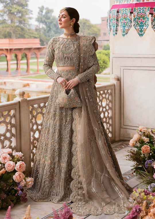 Grey Lehenga Choli and Dupatta Pakistani Bridal Dress