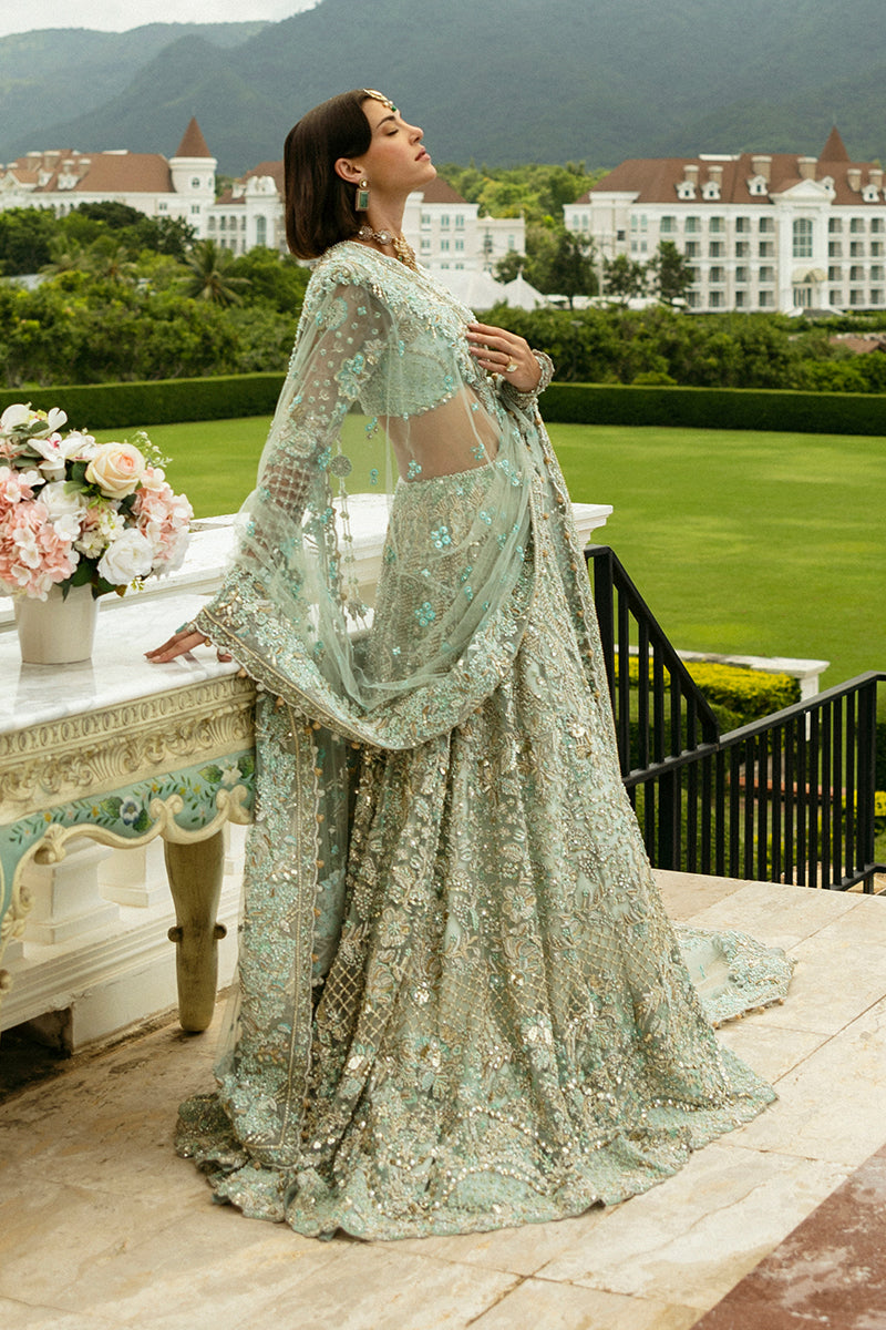 Aqua Green Net Lehenga Choli Pakistani Bridal Dress