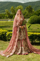 Pakistani Bridal Outfit in Tea Pink Lehenga Frock Style