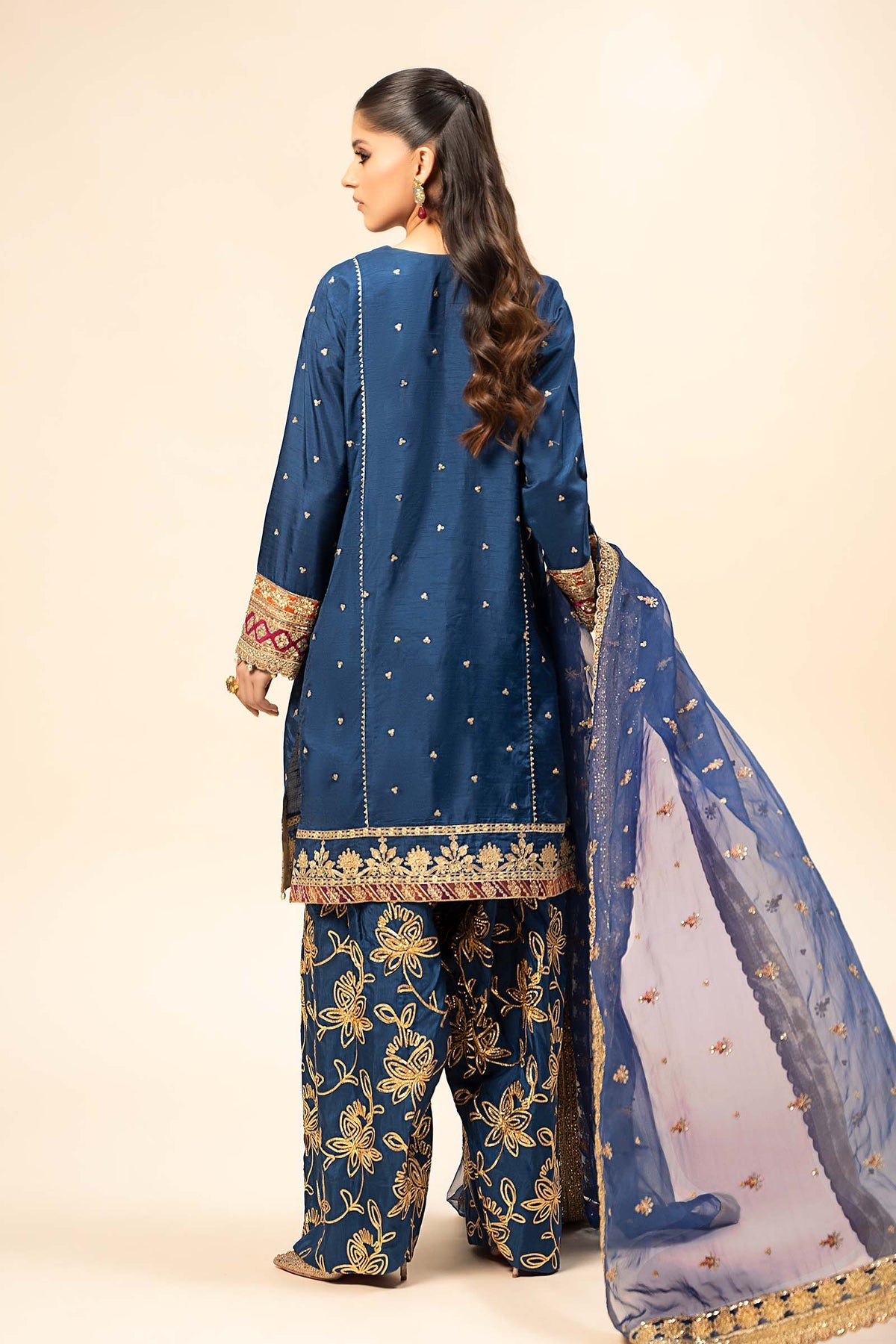 3 Piece Embroidered Raw Silk Suit