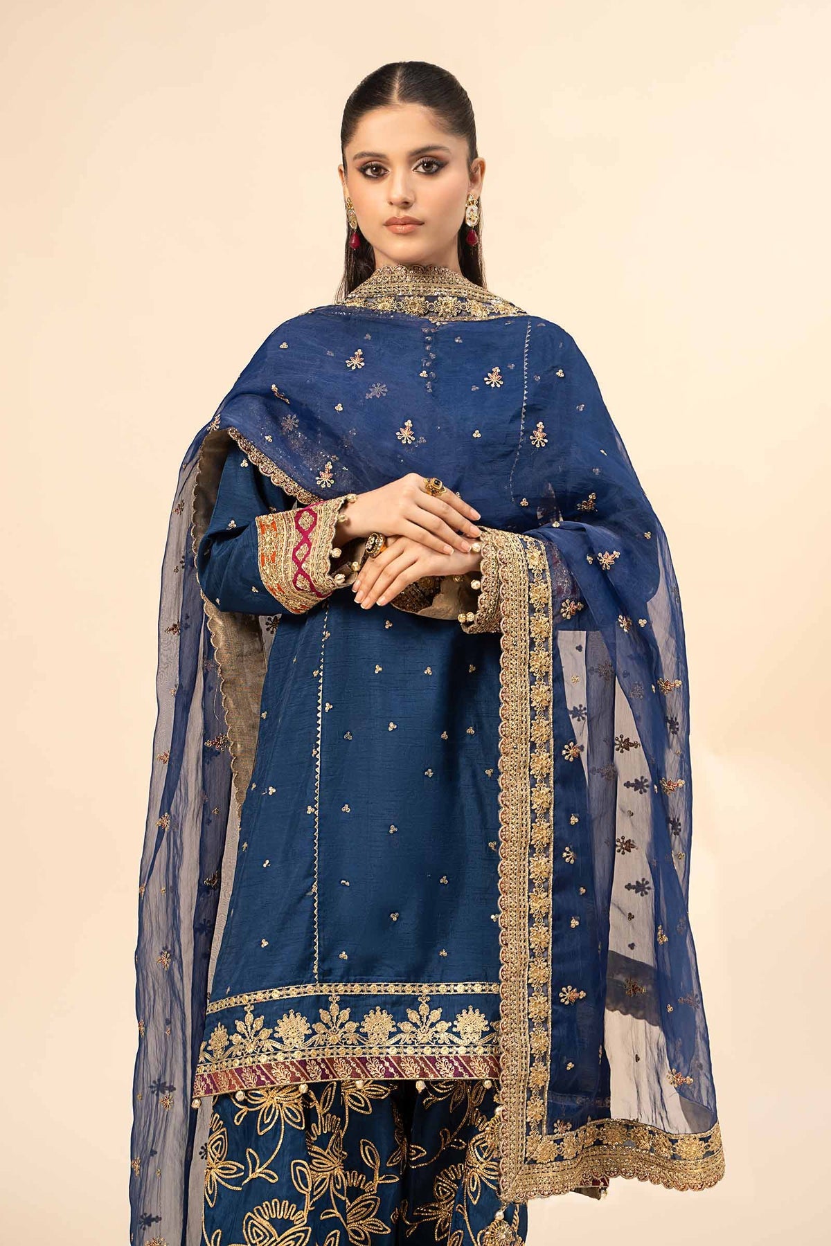 3 Piece Embroidered Raw Silk Suit