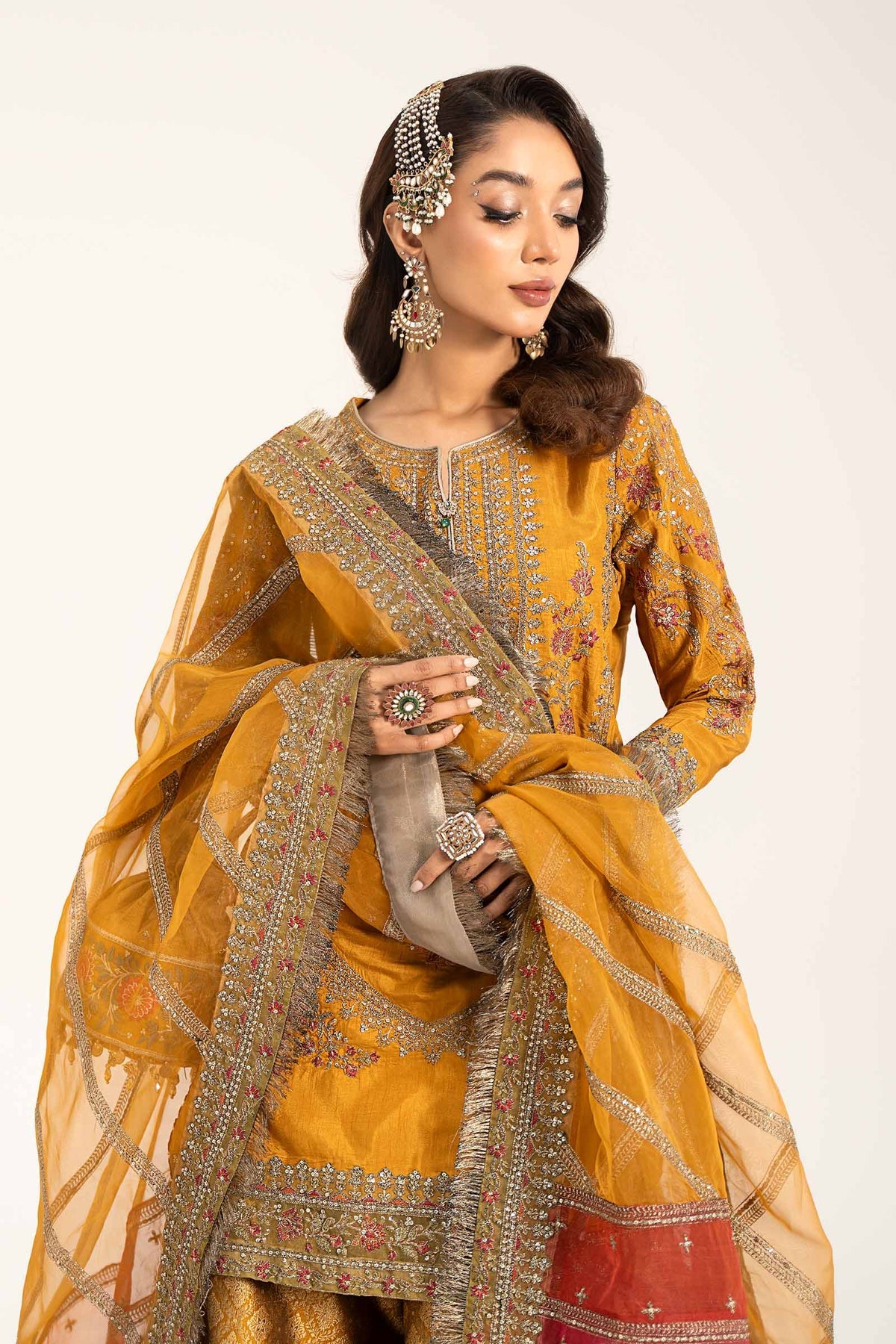 3 Piece Embroidered Raw Silk Suit