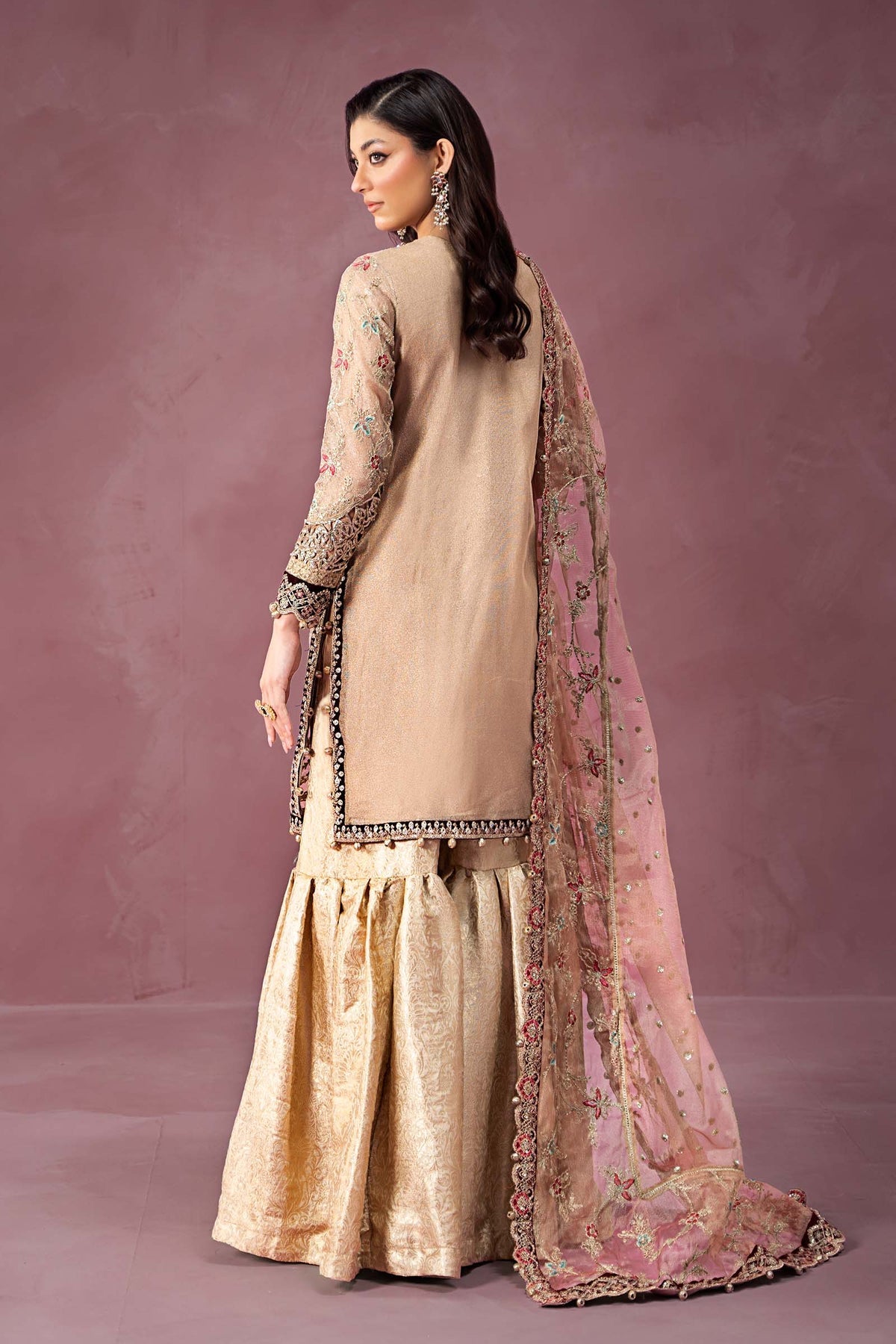 3 Piece Embroidered Zari Net Suit