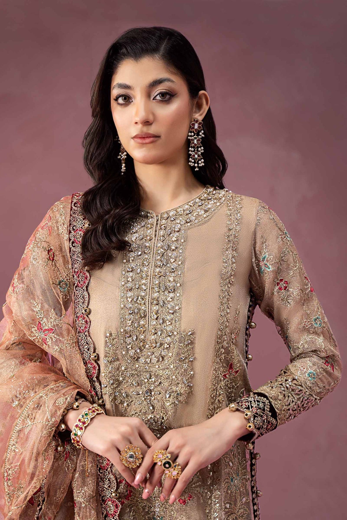 3 Piece Embroidered Zari Net Suit