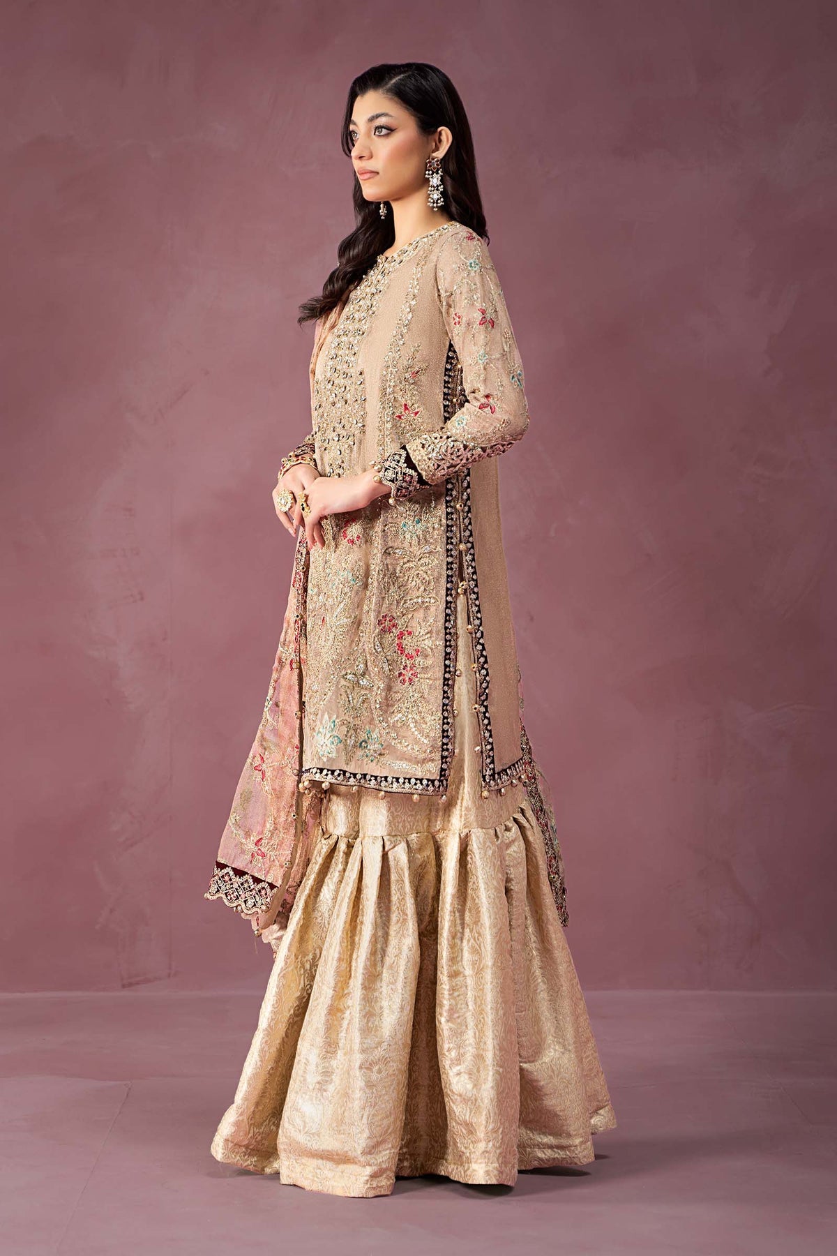 3 Piece Embroidered Zari Net Suit