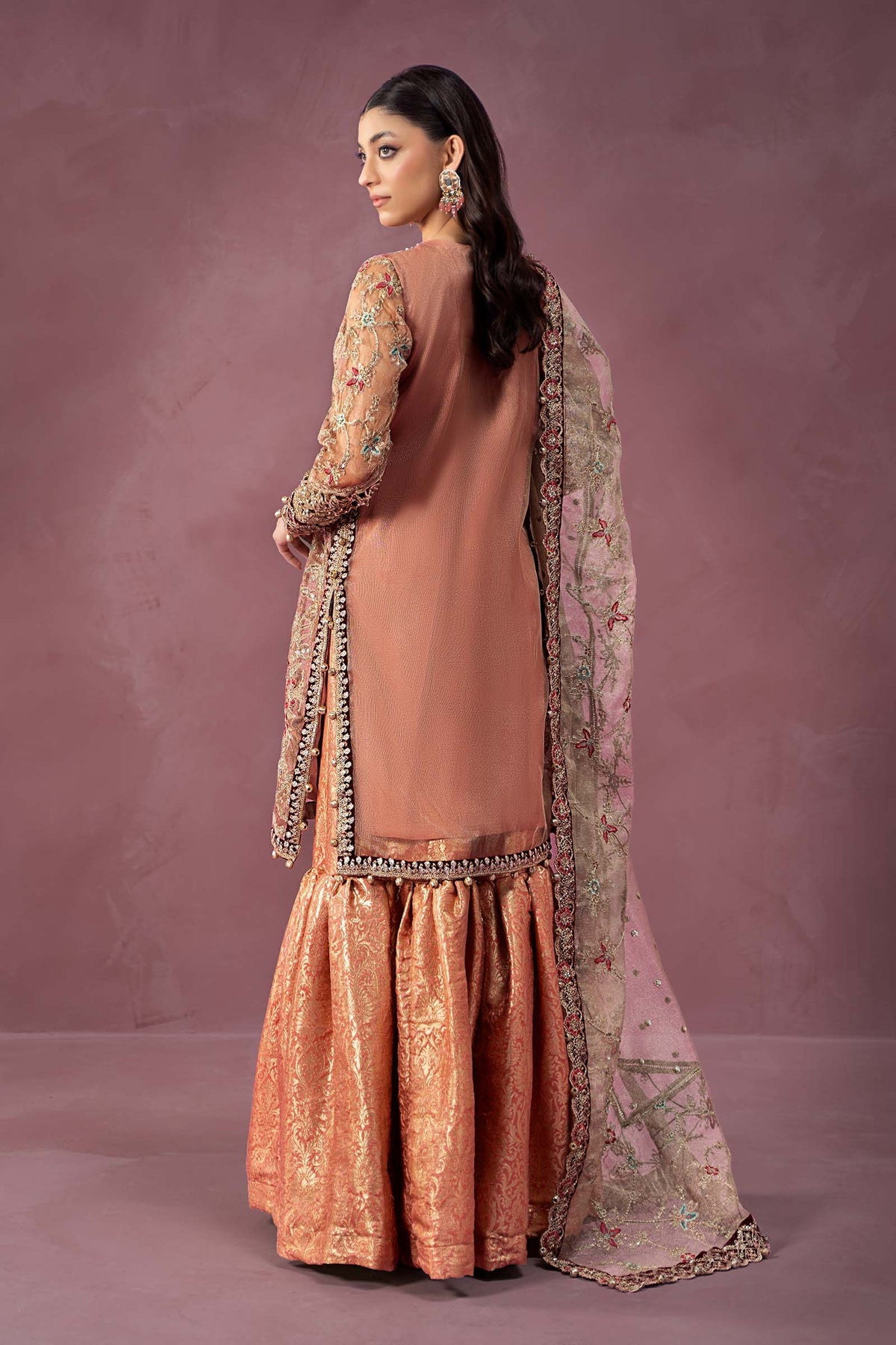 3 Piece Embroidered Zari Net Suit