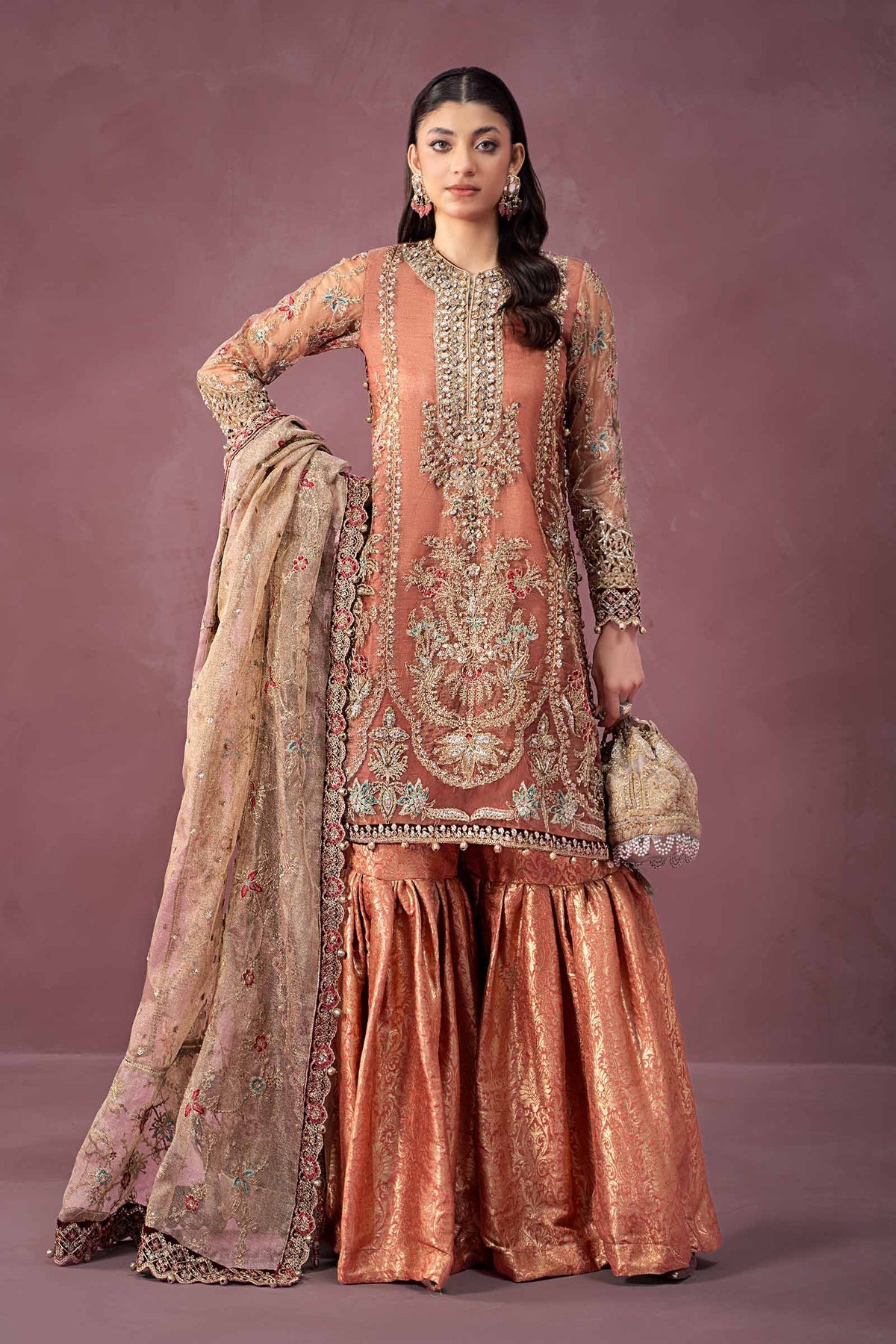 3 Piece Embroidered Zari Net Suit