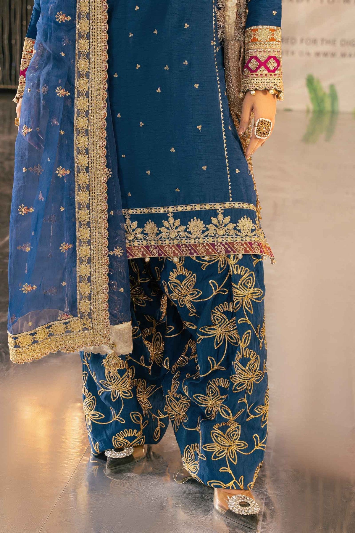 3 Piece Embroidered Raw Silk Suit