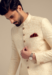 Designer White Sherwani Coat for Groom Wedding