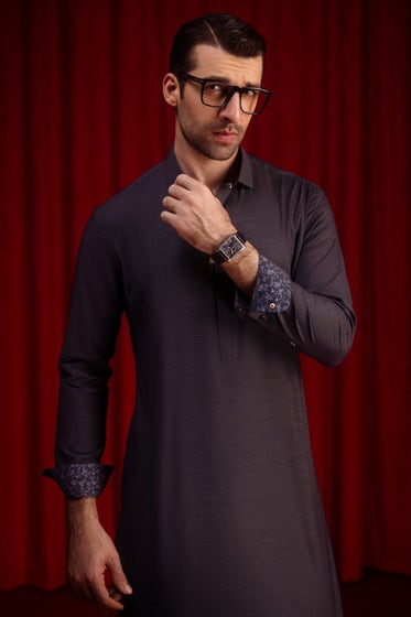 ALAIN - CHARCOAL COTTON KAMEEZ SHALWAR